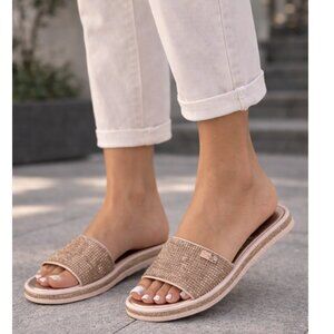 Juicy Couture Rose Gold Rhinestone Slide Sandals – Women’s – NWOT